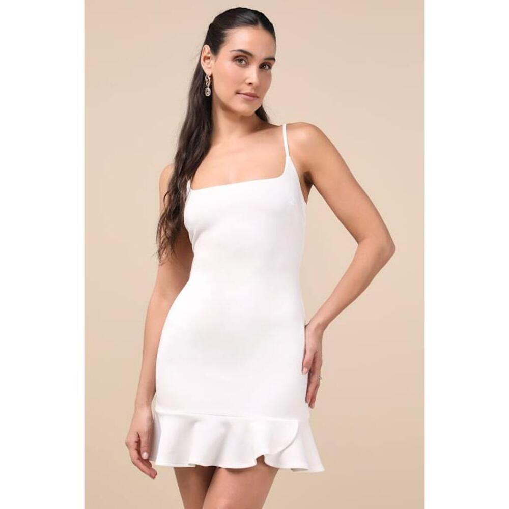 Lulus Compelling Composure White Sleeveless Ruffled Bodycon Mini Dress - Size S